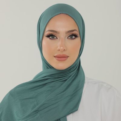 شال آنتراسیت لوکس پنبه‌ای زنانه - هدبند جرسی حجاب لایکرا - MERCAN YEŞİLİ
