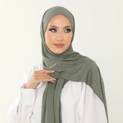 شال آنتراسیت لوکس پنبه‌ای زنانه - هدبند جرسی حجاب لایکرا - ADAÇAYI