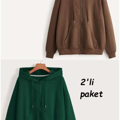 سویشرت یقه‌دار مردانه و زنانه با جیب و زیپ DAXIS Sportwear Company - Kahverengi-Yeşil