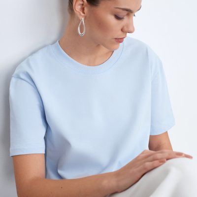 تیشرت یقه گرد دوخت تزئینی 30312 - قهوه‌ای تیره - 100% پنبه - Açık Mavi