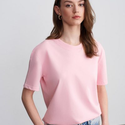 تیشرت یقه گرد دوخت تزئینی 30312 - قهوه‌ای تیره - 100% پنبه - Toz Pembe
