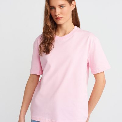 تیشرت یقه گرد دوخت تزئینی 30312 - قهوه‌ای تیره - 100% پنبه - Açık Pembe