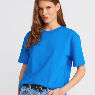 تیشرت یقه گرد دوخت تزئینی 30312 - قهوه‌ای تیره - 100% پنبه - Saks