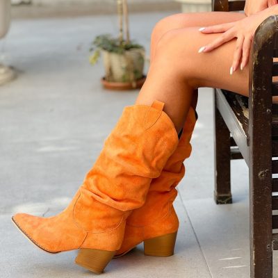 چکمه دالاس تری با رویه زبره صورتی و زیره کفش دامی - orange