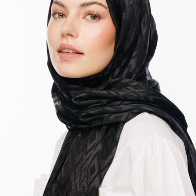 شال جاکارد براق با طرح کارو - مشکی