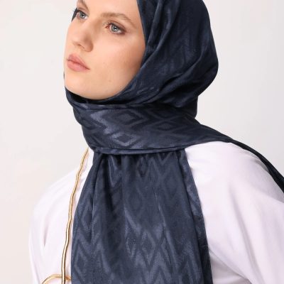 شال جاکارد براق با طرح کارو - Gece Mavisi