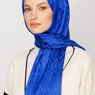 شال جاکارد براق با طرح کارو - Saks Mavi