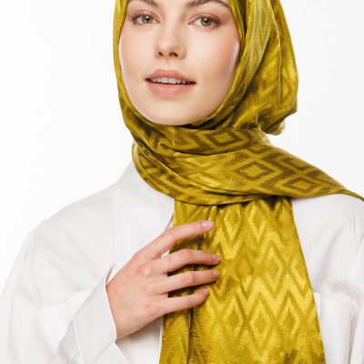 شال جاکارد براق با طرح کارو - Oliv Yeşili