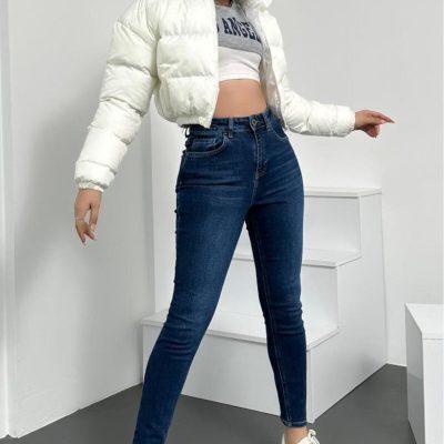 شلوار جین زنانه لاکچری مدل JENNIE-BLUE BLACK-K، اسکینی سوپر فیت، کمر بلند و کشسان - آبی