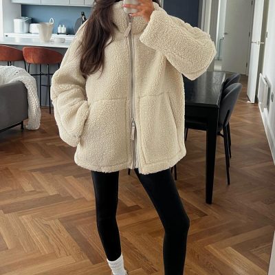 مانتو پلاس زنانه یقه ایستاده جیب‌دار قهوه‌ای مدل MG1966 - بژ