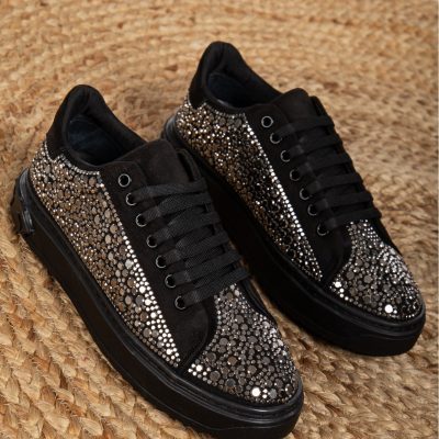 کفش زنانه اسپرت سنگ‌دوزی شده ROSA SHOES سایز کامل - Siyah platin