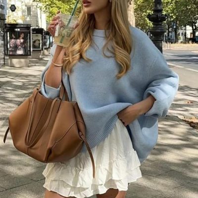 بافت بیژن یقه گرد اورسایز مدل MG1972 - Bebe Mavisi
