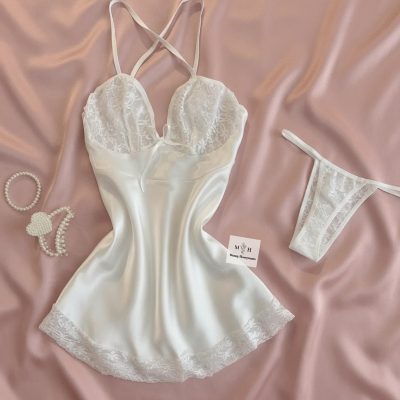 لباس خواب زنانه ساتن MH Moony Homewears سفید