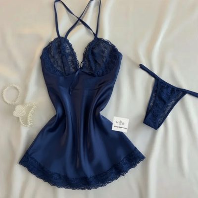 لباس خواب زنانه ساتن MH Moony Homewears سورمه‌ای