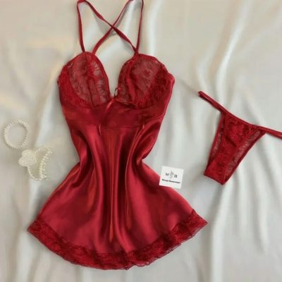 لباس خواب زنانه ساتن MH Moony Homewears قرمز