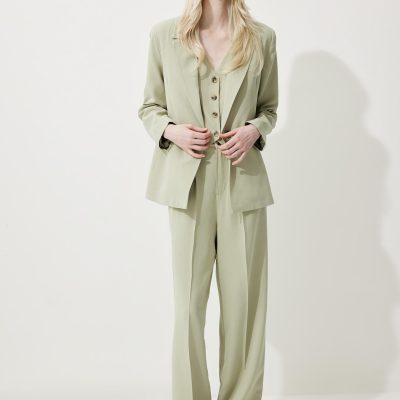 شلوار پالاتزو کتان مخلوط کمر بلند پاچه گشاد زنانه DeFacto — خاکی روشن