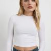 تیشرت آستین بلند فیتد زنانه سفید DeFacto — سفیدشیری