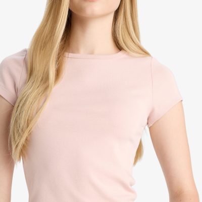تیشرت فیتد ترکواژ زنانه، یقه گرد و آستین کوتاه از جنس ریبانا — گلی Defacto