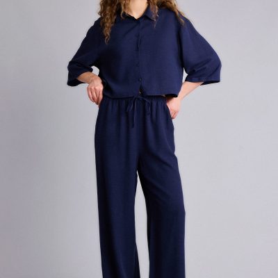 شلوار زنانه Mavi مدل Wide Leg با جیب، کمر بلند، قد استاندارد از جنس ترکیب کتان Defacto