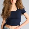 تیشرت زنانه سفید یقه هالتر آستین کوتاه مدل 3434276 — سورمه‌ای Defacto