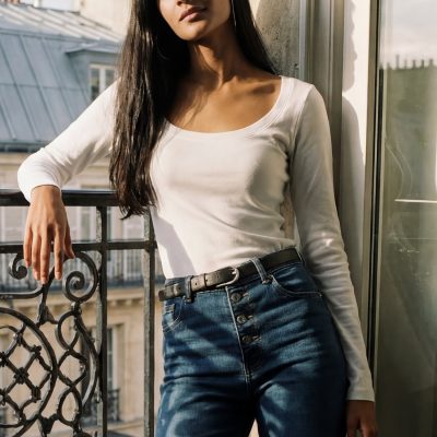 تیشرت کشباف زنانه ماوی مدل Slim Fit یقه گرد آستین بلند — سفید Defacto