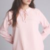 بلوز زنانه با بافت وافل و یقه گرد - کد 3408885 — صورتی روشن Defacto