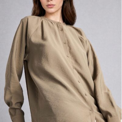 تونیک زنانه کاهوه مدل Relaxed Fit آستین بلند جنس مودال — خاکی روشن Defacto
