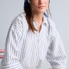پیراهن زنانه اورسایز راه‌راه دFacto مدل 3448813 با ظاهر کتان — نیلی روشن Defacto