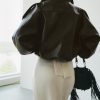 کاپشن زنانه بایکر زارا قهوه‌ای