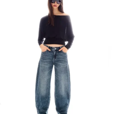 شلوار جین بگی باریل فیت کمر پایین bershka