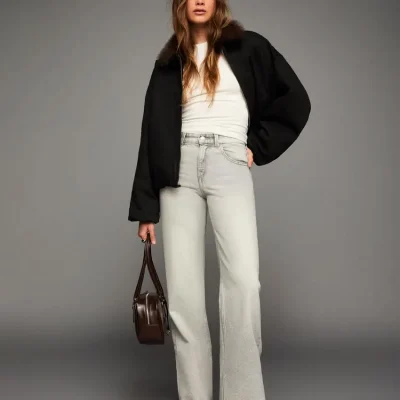 شلوار جین راسته و گشاد با کمر بلند bershka