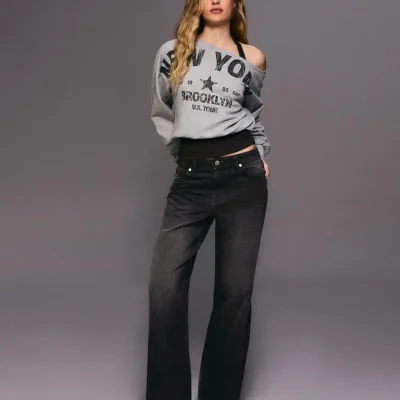 جین بگی فیت با کمر متوسط bershka