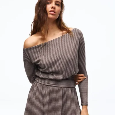 لباس مجلسی مینی آستین بلند با کمربند bershka