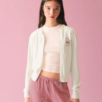سویشرت هودی دار زیپ‌دار طرح دار bershka