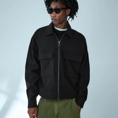 کت فلانل باکس فیت زیپ‌دار bershka