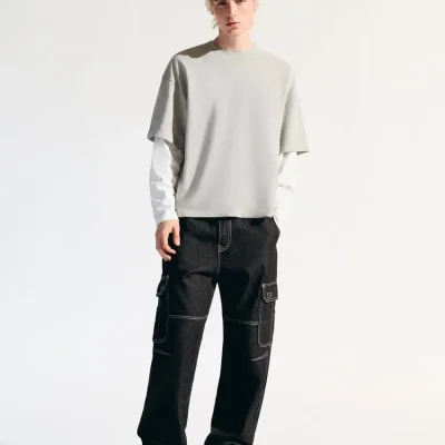 شلوار جین کارگو بگ‌فیت bershka