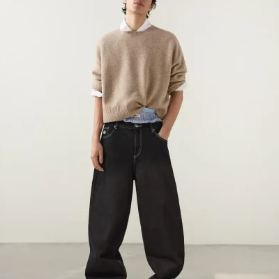 شلوار جین سوپر بگی فیت طرح‌دار مردانه bershka