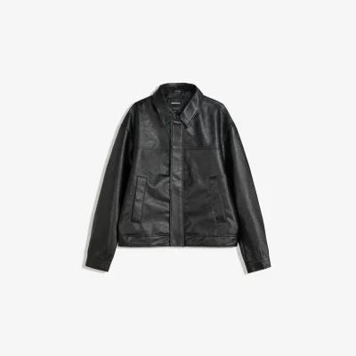 کت جیب‌دار باکس فیت چرم مصنوعی مردانه bershka