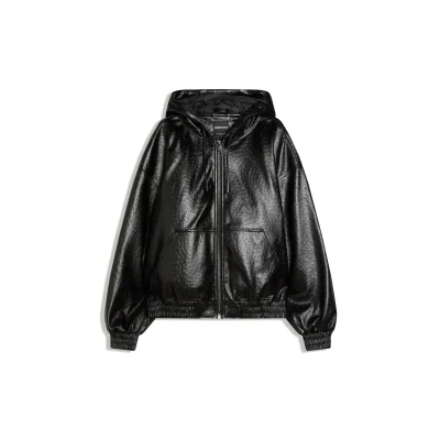 کت چرم مصنوعی با هود bershka