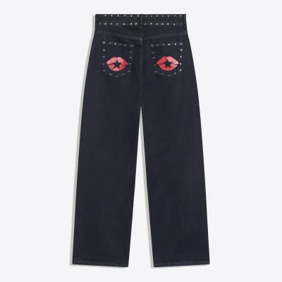 شلوار جین بگی فیت کمر پایین با منگنه bershka