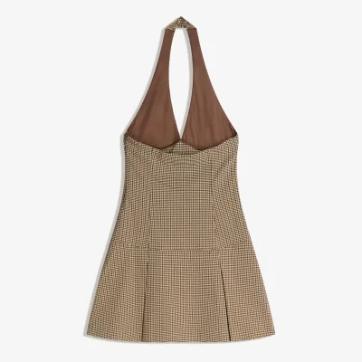 لباس کوتاه یقه هالتر خال‌خالی bershka