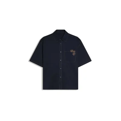 پیراهن نخی آستین کوتاه اورسایز با گلدوزی مردانه bershka