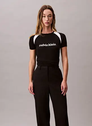 تیشرت زنانه Calvin Klein Jeans مدل LV047C307GUB1 مشکی طرح دار یقه گرد