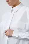 پیراهن پاپیون سفید بلند با جزئیات جیب و آستین بلند