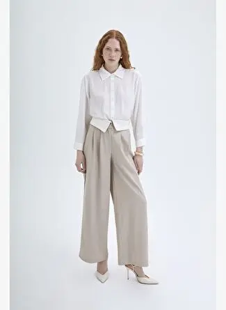 شلوار بگی پاچه‌گشاد مدل Match بژ