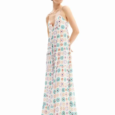 لباس بلند زنانه Desigual با یقه قلبی و طرح دار آبی 24SWVW80