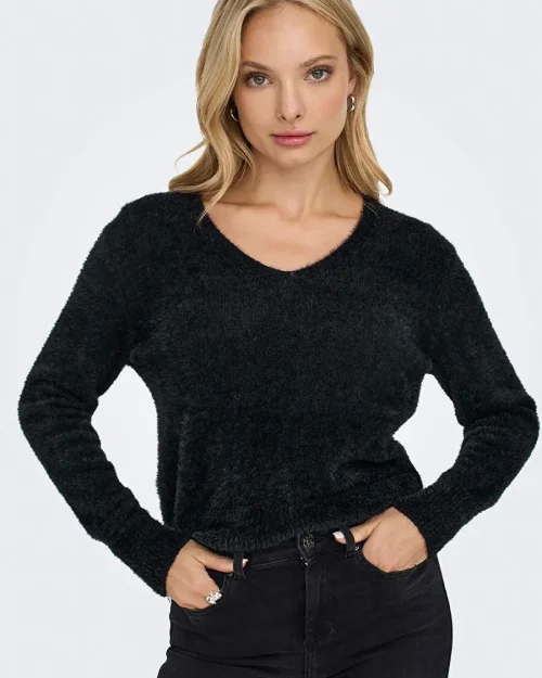 ONLY PIUMO LS V-NECK KNT بلوز زنانه یقه هفت مشکی