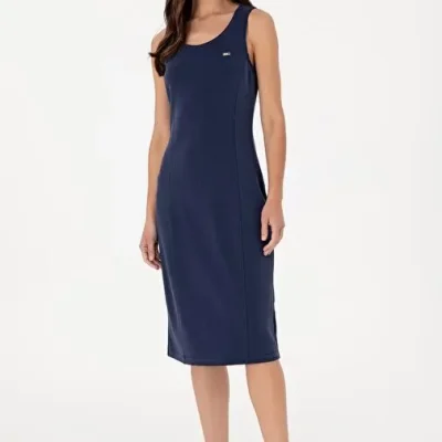 پیراهن زنانه مدل گردن قایقی میدی بافتنی ترکیب مودال و لاک‌پشتی 50306720-VR033 U.S. Polo Assn. boyner