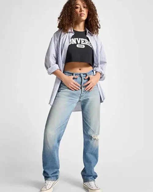 تیشرت کراپ اسپورتی کانورس مشکی زنانه CONVERSE SPORTY CROPPED TEE