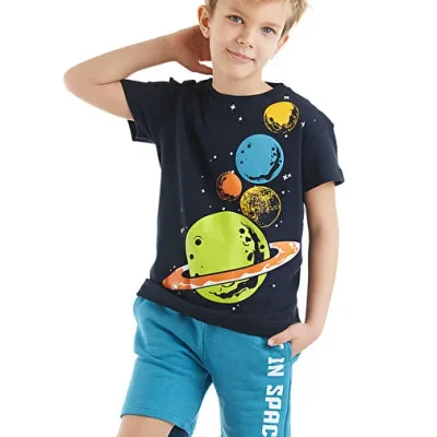 ست تیشرت و شورت پسرانه طرح سیارات Denokids Gezegenler